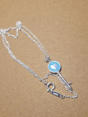 Sterling Silver Blue Heart Key Pendant Necklace
